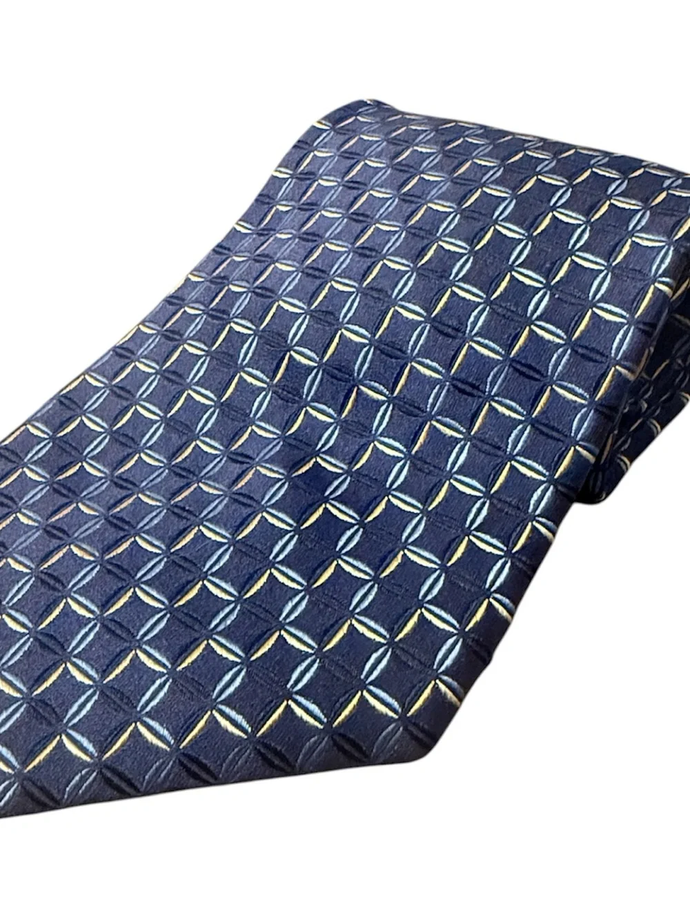 Daniel Cremieux Navy Geometric Silk Tie with Light Blue and Gold Accents